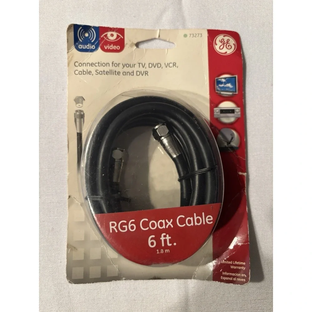GE RG6 COAX CABLE 6 FEET (1.8M) FOR TV, DVD, VCR, DVR - NEW IN PACKAGE